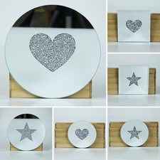 Diamante Crystal Heart Star Mirrored Glass Candle Plates Mug Coasters Placemats