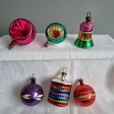 Vintage Mercury Glass Christmas Baubles Decorations Bundle x6 MCM 50s retro