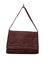 JANE SHILTON red shoulder bag faux leather under arm weave textured clutch