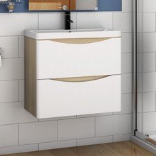 Wall Hung Bathroom Vanity Unit Sink Basin 500 600 800 with 2 Drawers White+Oak