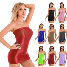 UK Womens Oil Glossy Transparent Sheer Micro Dress Bodycon Tight Pencil Dress 