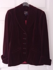 1990's Monsoon Twilight burgundy velvet evening jacket with shawl collar size 12