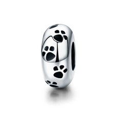 💖 Paw Prints Charm Stopper Spacer Genuine 925 Sterling Silver Cat Dog
