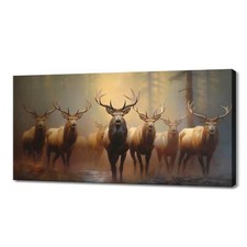 Stag Deer Herd Sunset Canvas Print Picture I Wild Animals Wall Art 