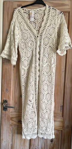 Crochet long lined cream - lined, cardi