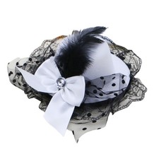 New Style Women Bow Hair Clips Lace Feather Mini Top Hat Fancy Fascinator Party