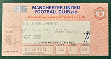 Unused 1993 Manchester United V Benfica Match Ticket Stub Man Utd Premier