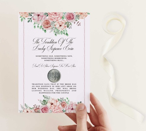 Sixpence coin wedding card - sixpence,