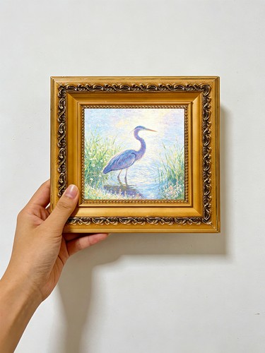 Blue heron lakeside - lakeside, grass,soft