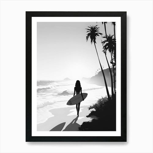 Surfer girl walking the - on,