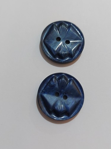 Two blue deco bakelite buttons - blue,