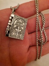 Women's Stainless Steel Bible Locket Pendant Chain Link Necklace Jewellery UK