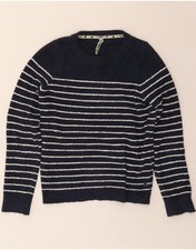 WEIRD FISH Womens Boat Neck Jumper Sweater UK 10 Small  Navy Blue Striped DW94