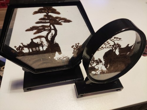 Asian landscape wood glass - wood,