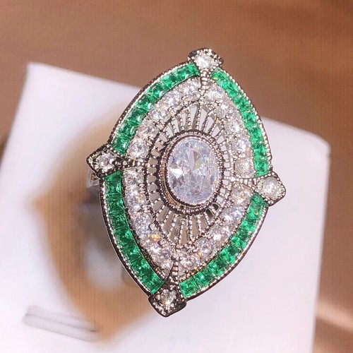 925 silver vintage green oval - 925,