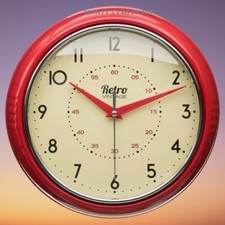 Retro 50s Style American Diner Clock Red Metal NEW Boxed