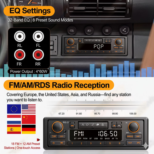 1din retro car radio mp3 - retro,