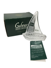 Galway Irish Crystal Yacht Figurine with Box and Booklet Collectible Glassware