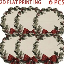 6 X Christmas Dining Table Mats Home Party Kitchen Round Polyester Placemat 35cm