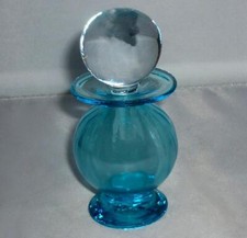 STUNNING HAND BLOWN SIGNED BATH AQUA TURQUOISE BLUE GLASS PERFUME SCENT BOTTLE