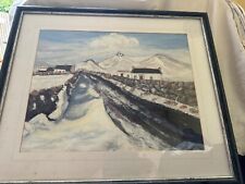 Vintage Original Oil Painting Winter Mountain Cottage Snow Scene signed Bol