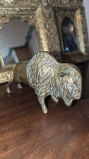 Vintage Brass Bison Buffalo bull Figurine Mid Century Cast Animal Sculpture