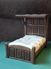 Tudor Dollhouse Wooden Bed With Mattess 1:12 Scale Dolls House