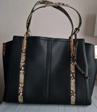 Handbag By Faith Black+Animal Print-Inner Zip Pocket-some Wear On Handles , Used