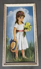 Vintage Framed Print Girl With Daffodils Dallas Simpson Retro 1960s Kitsch