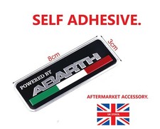 ABARTH POWERED BY METAL BADGE LOGO RED/GREEN/WHITE 80MM X 30MM FITS FIAT ETC