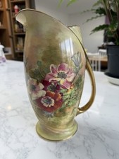 Royal Winton Hand painted Anemone Jug, bright flowers, Deco gold