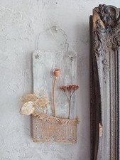 Timber Plaque Posy Wall Pocket Painted Hessian Wire Hanger Dried Flowers Herb