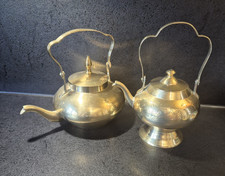 VINTAGE BRASS SMALL KETTLE AND SMALL TEAPOT