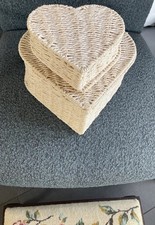 Pair Heart Shaped Cream Wicker