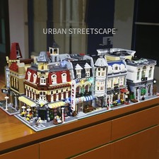 Bank Cafe Corner MOC Modular Building Blocks City Street View Expert Model Set