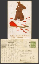 Dog Puppy Comic Pup Guess that Old Shoe Knows Frightfulness is 1916 Old Postcard