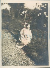 1919 Original photo women with Terrier a garden Kingussie Scotland 3x2.2"