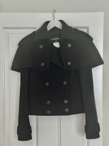 Chanel black wool peacoat - black,
