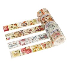 LGEGE 4 Rolls Vintage Stamp Washi Tape Set, 25 x 33mm Per Stamp, Flowers, Perfu