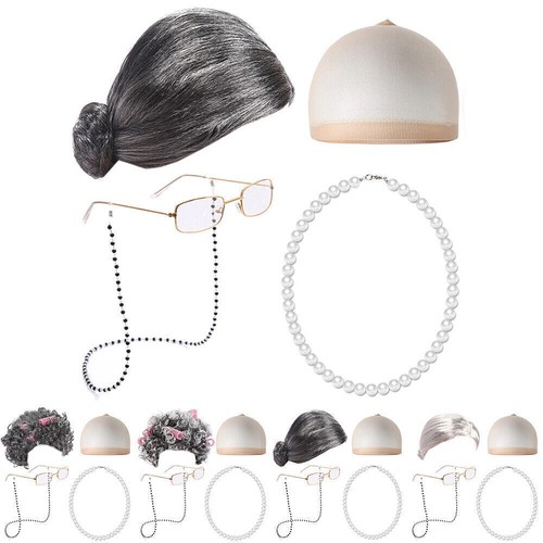 Old lady wig costume set - lady,