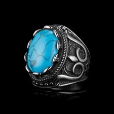 Outlaws Amsterdam Steel Ring Blue Farao Size 7, UK Size N