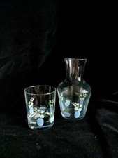 Vintage French ALPAC Bedside Water Carafe & Tumbler Glass Floral Pattern