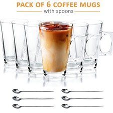 6 X Latte Coffee Glasses Cappuccino Lattes Tea Glass Cups Hot Drink Mugs