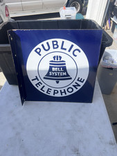 Antique BELL SYSTEM Public Telephone PORCELAIN SIGN - 18” X 18”