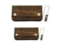 Genuine Crazy Horse Tone Cow Leather Brown Biker Motorbike Wallet With Chain
