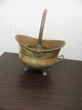 VINTAGE BRASS COAL SKUTTLE, HELMET, BUCKET, ORIGINAL CONDITION.