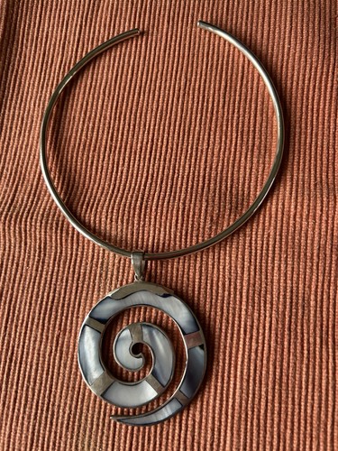 Silver choker necklace with - silver,