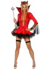 Women's Red Devil Halloween Fancy Dress Costume Horns & Fork Sexy Set Accessory