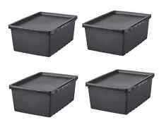 4x IKEA Plastic Storage Box with Lid 9L Black Stackable Large Paper Tools Bins