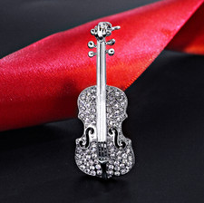 Top Quality Alloy Rhinestone Violin Brooch Beautiful Detail Perfect Gift